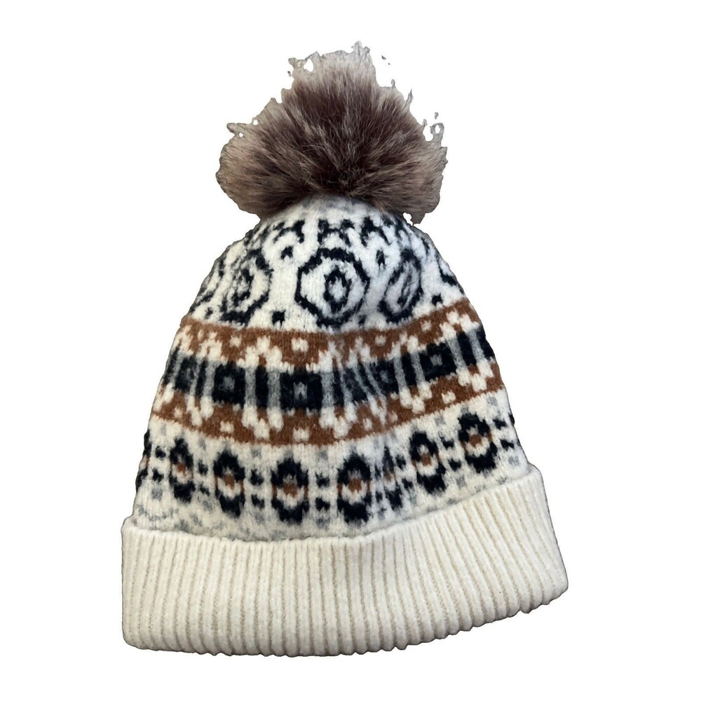 Cupcakes And Cashmere Beanie Womens One Size Knit Beige Pom Pom